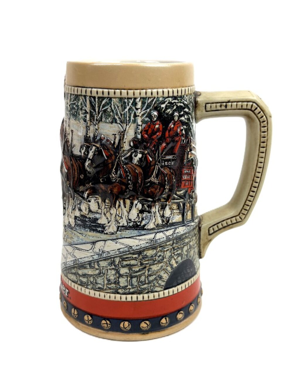 Vintage Budweiser Holiday Clydesdale Horse Team Ceramic Beer Stein